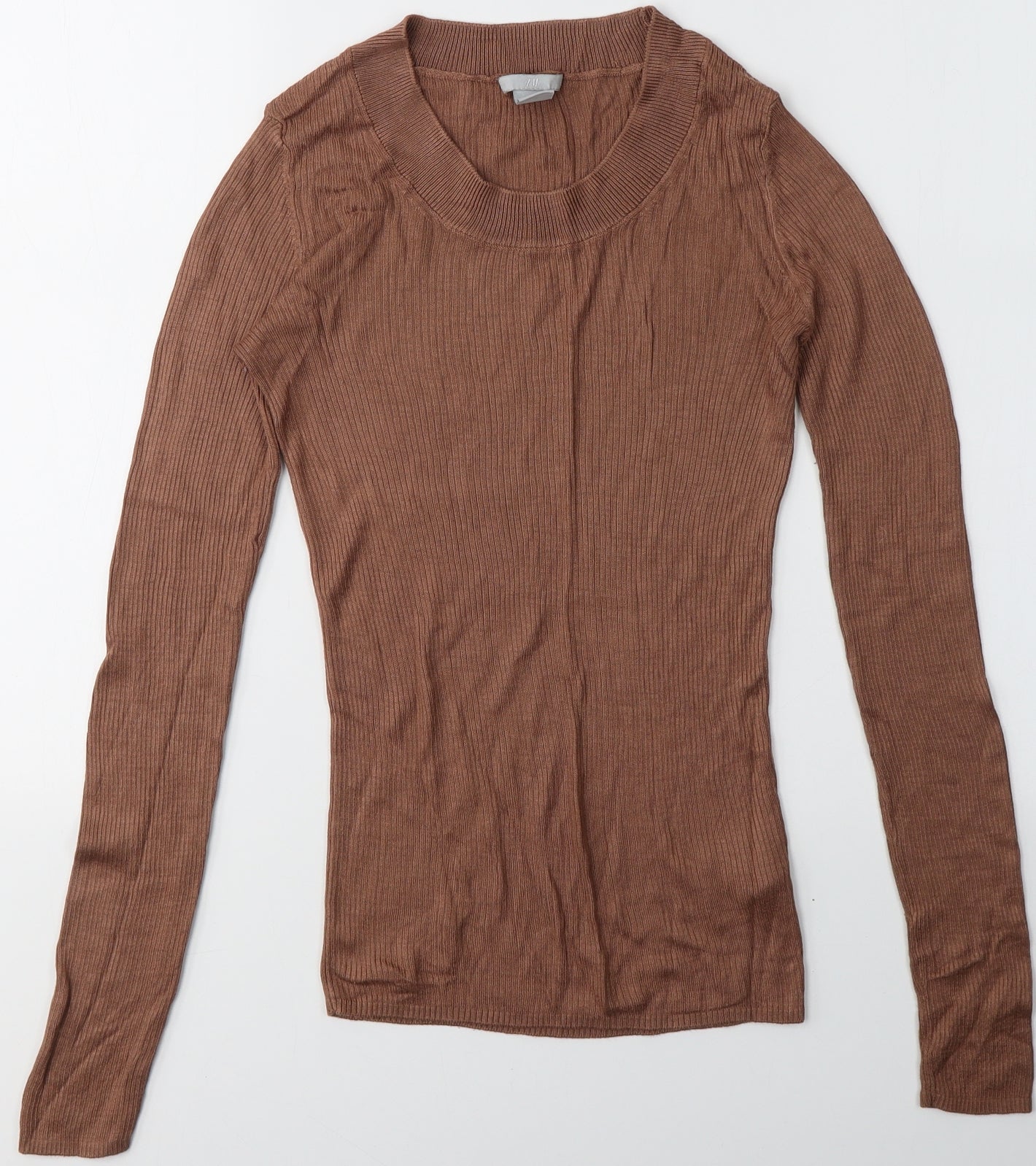 H&M Womens Brown Round Neck  Viscose Pullover Jumper Size S
