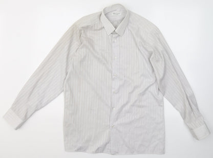 Preloved Peter England Mens Grey Striped Cotton  Button-Up Size 15.5 Collared Button - Front