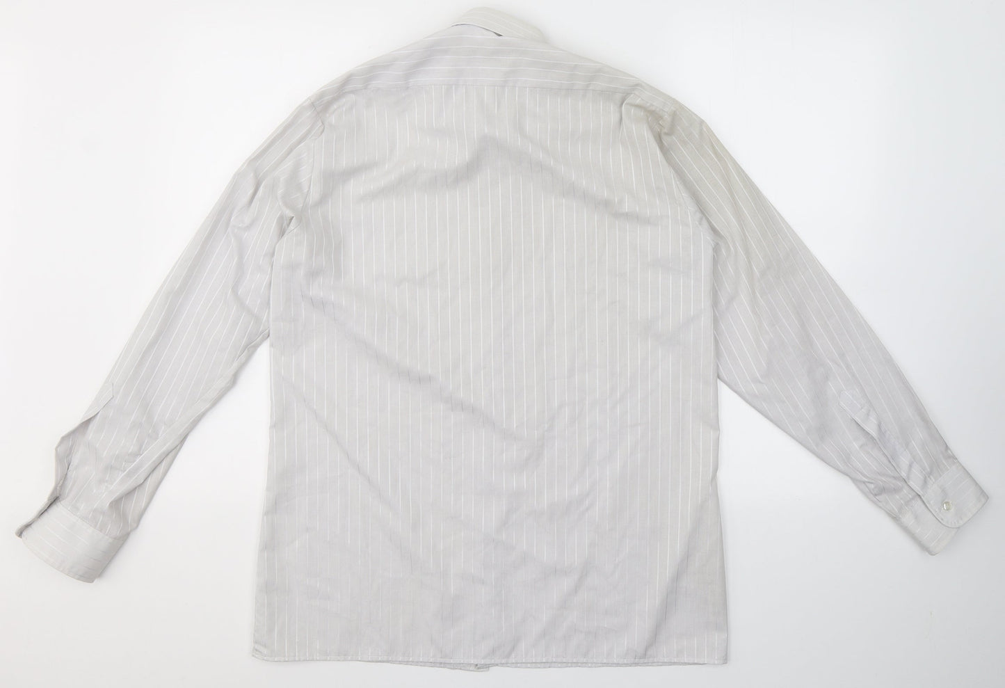 Peter England Mens Grey Striped Cotton  Button-Up Size 15.5 Collared Button