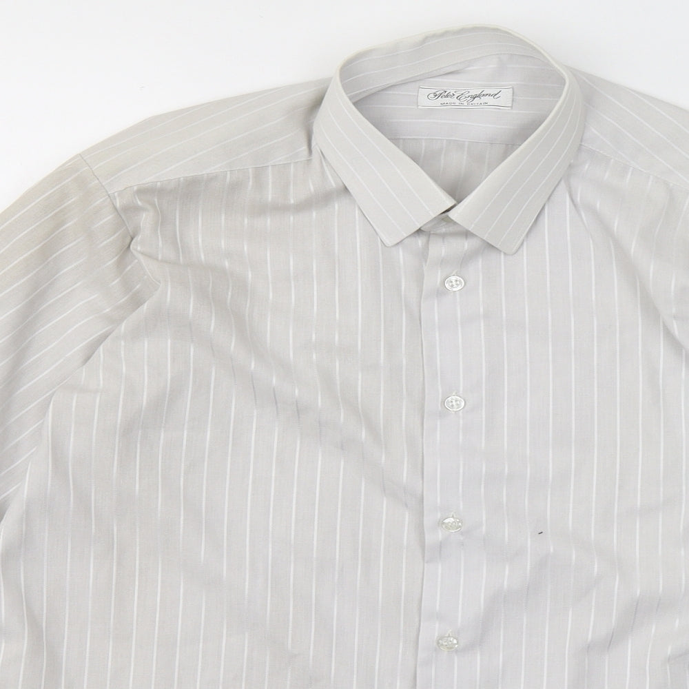 Peter England Mens Grey Striped Cotton  Button-Up Size 15.5 Collared Button