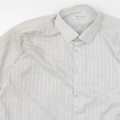 Preloved Peter England Mens Grey Striped Cotton  Button-Up Size 15.5 Collared Button - Detail