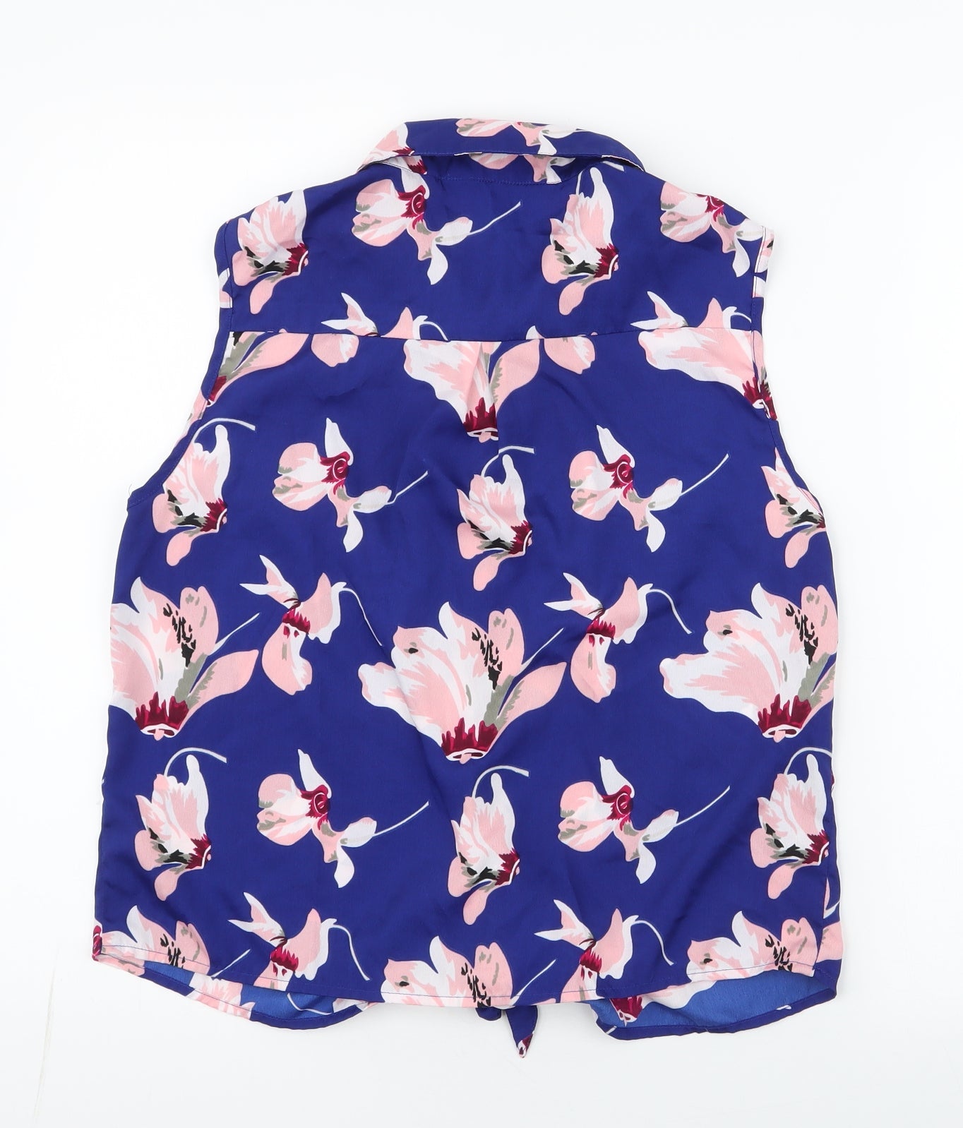 Brave Soul Womens Blue Floral Polyester Basic Blouse Size M Collared - Tie at bottom, button-up