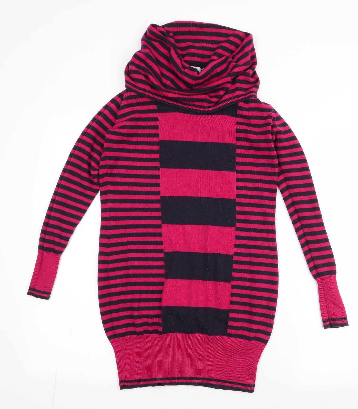 Per Una Womens Pink Roll Neck Striped Acrylic Pullover Jumper Size 8
