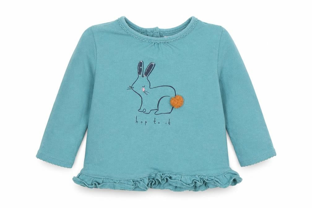 NEXT Girls Green  Cotton Basic T-Shirt Size 3-6 Months Round Neck Pullover - Rabbit Print