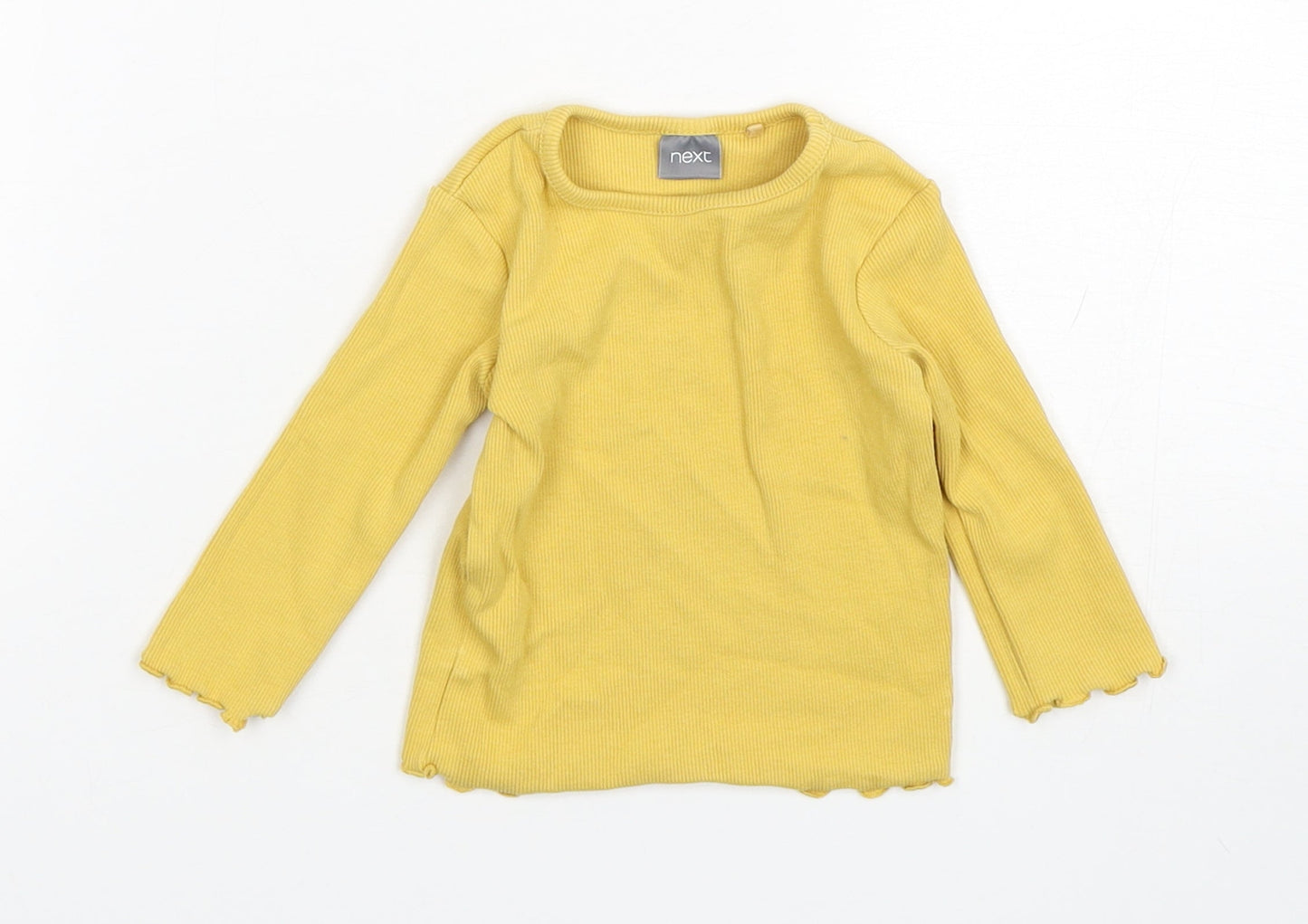 NEXT Girls Yellow  Cotton Basic T-Shirt Size 3-6 Months Round Neck Pullover