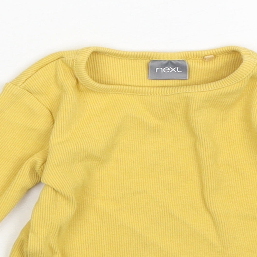 NEXT Girls Yellow  Cotton Basic T-Shirt Size 3-6 Months Round Neck Pullover