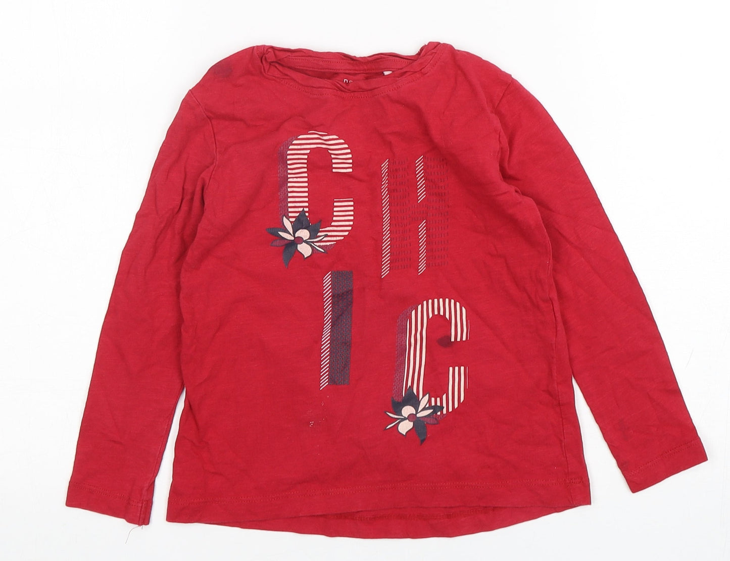 Name It  Girls Red  Cotton Basic T-Shirt Size 6 Years Round Neck Pullover