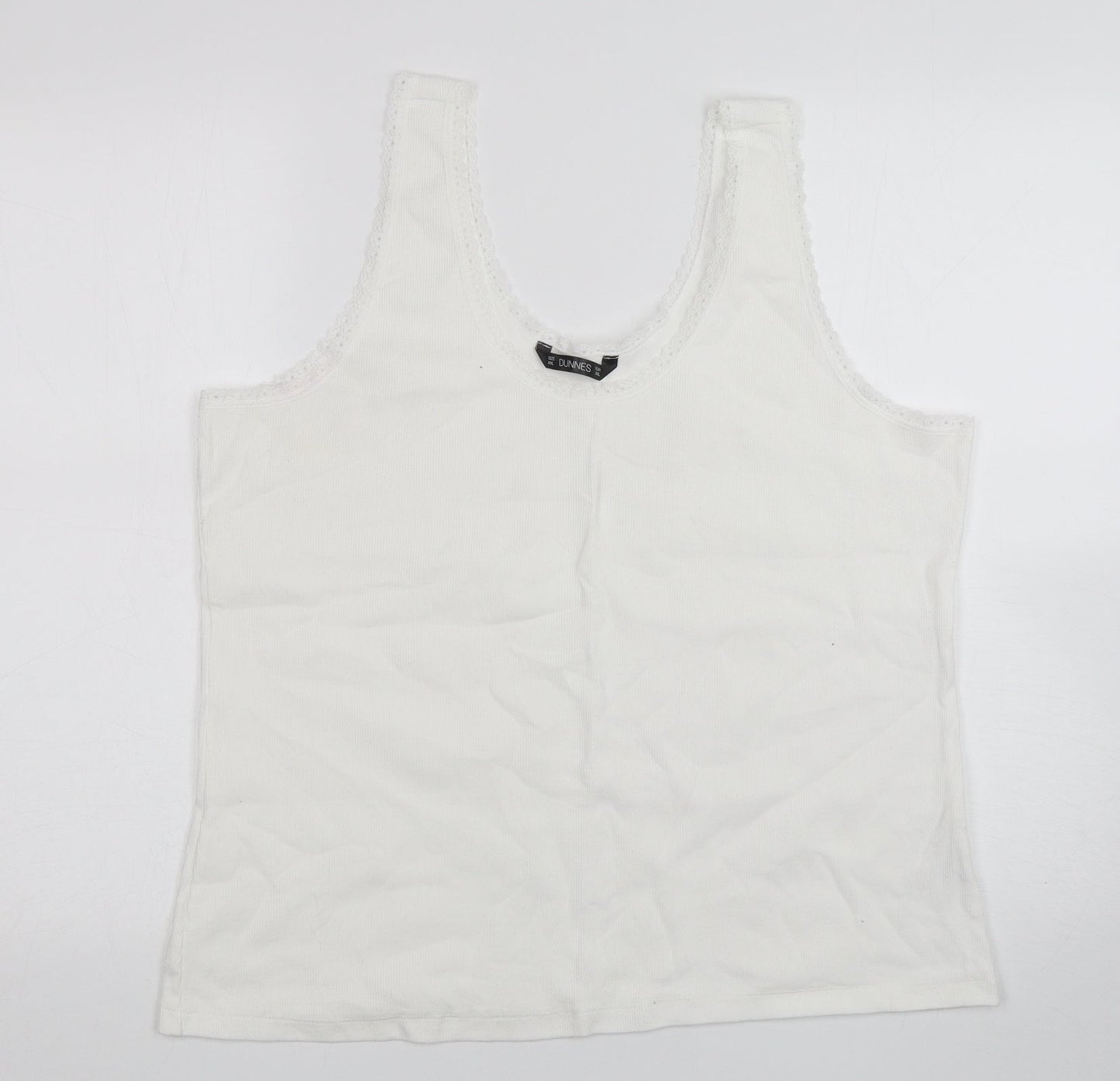 Dunnes Stores Womens White  Cotton Basic Tank Size 2XL Round Neck