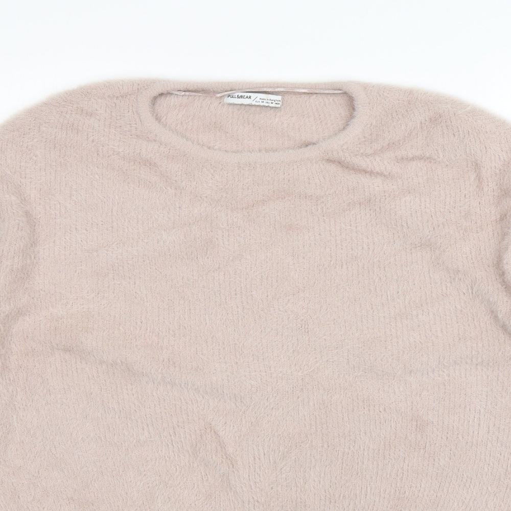 Pull&Bear Womens Pink Round Neck  Nylon Pullover Jumper Size M
