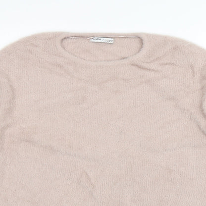 Pull&Bear Womens Pink Round Neck  Nylon Pullover Jumper Size M