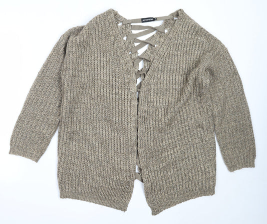 PRETTYLITTLETHING Womens Brown Round Neck  Acrylic Cardigan Jumper Size 10