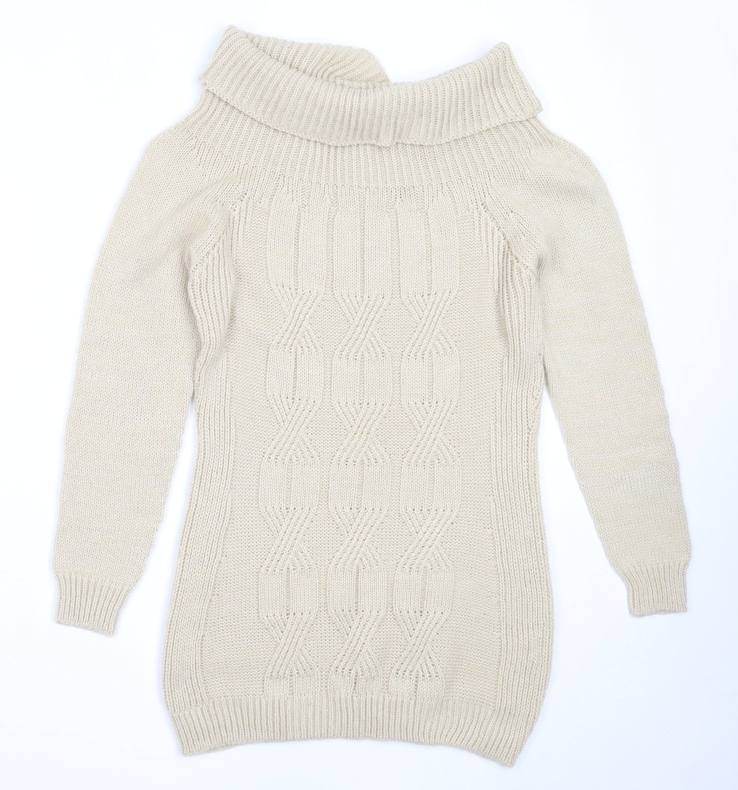 Preworn Womens Beige Roll Neck  Acrylic Pullover Jumper Size S