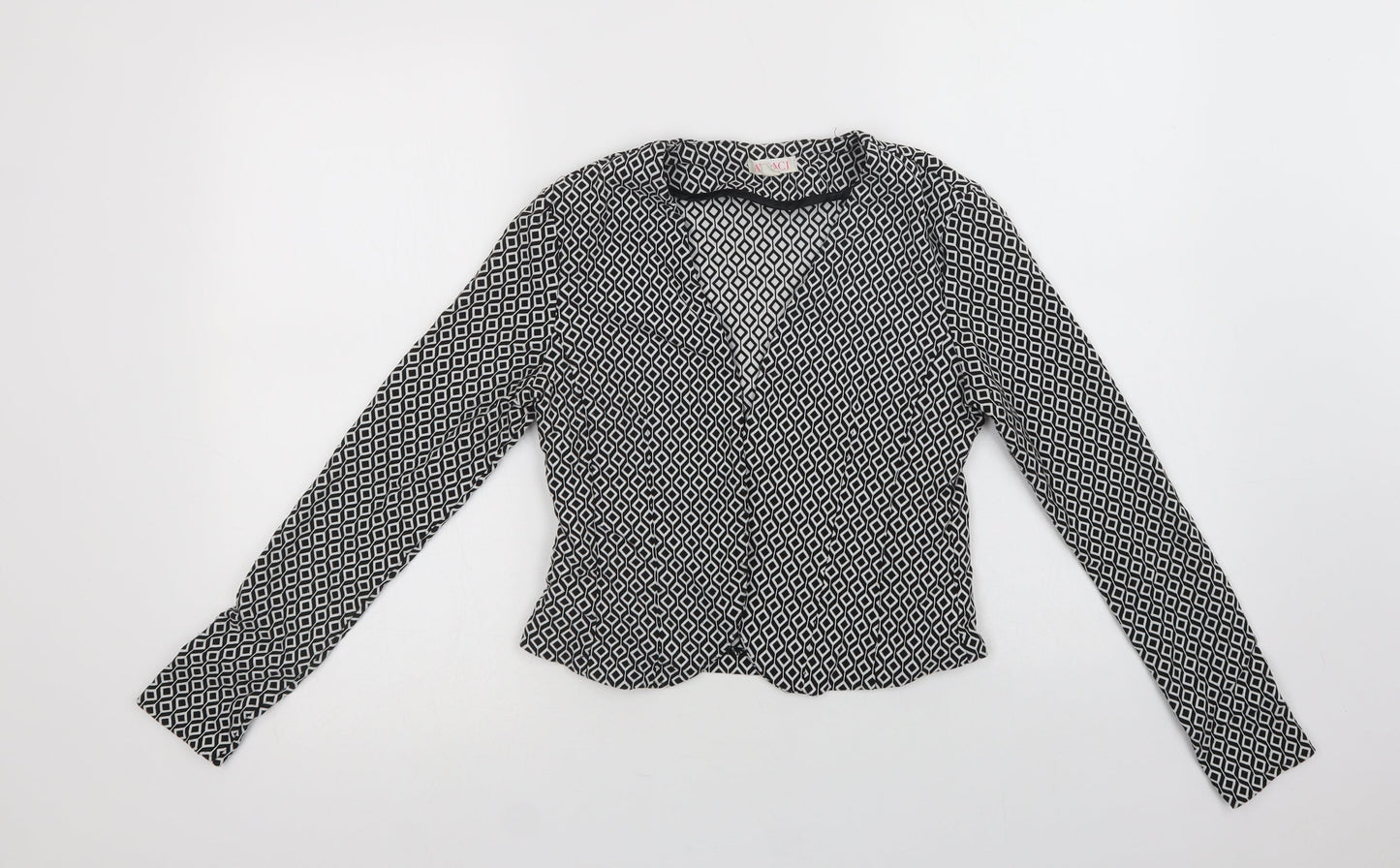 A'Gaci Womens Black Geometric  Jacket Blazer Size S