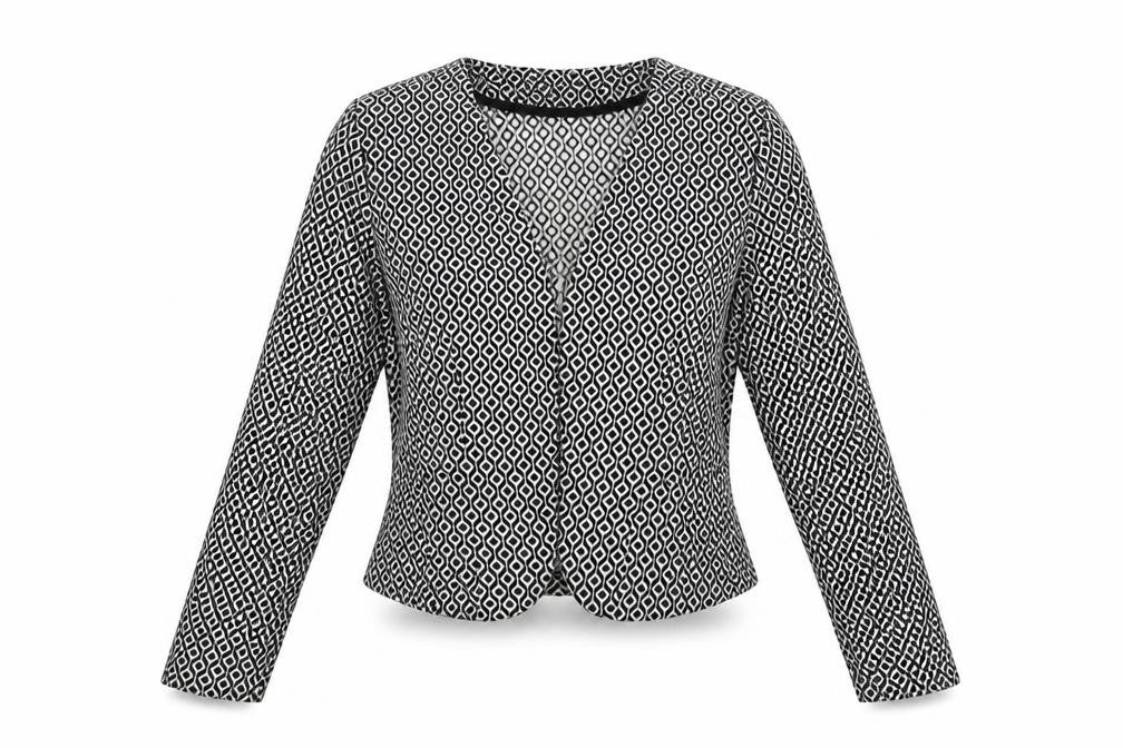 A'Gaci Womens Black Geometric  Jacket Blazer Size S