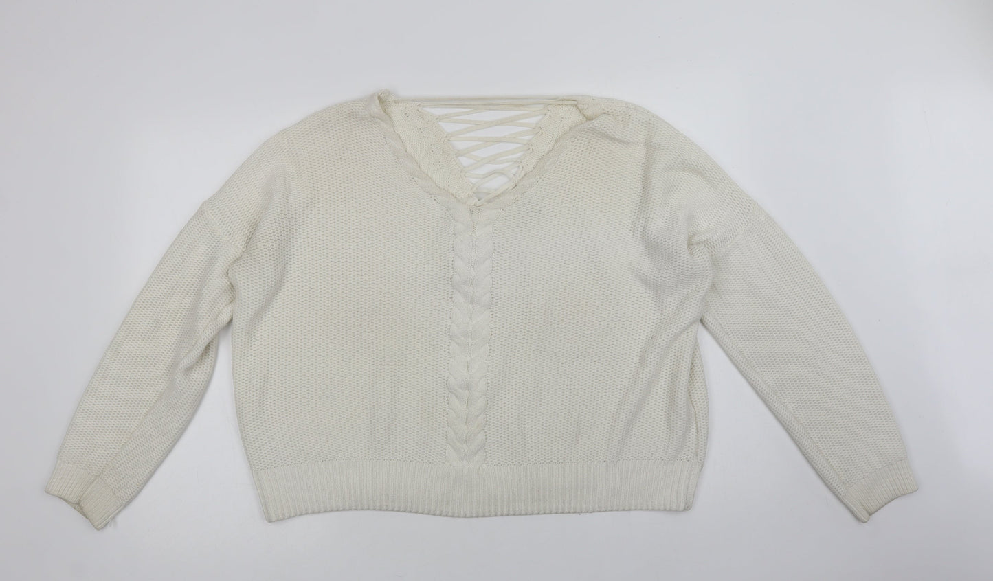 Miss Selfridge Womens White V-Neck   Pullover Jumper Size 16