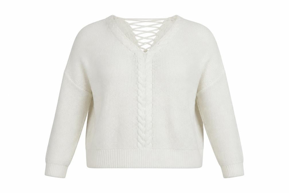 Miss Selfridge Womens White V-Neck   Pullover Jumper Size 16
