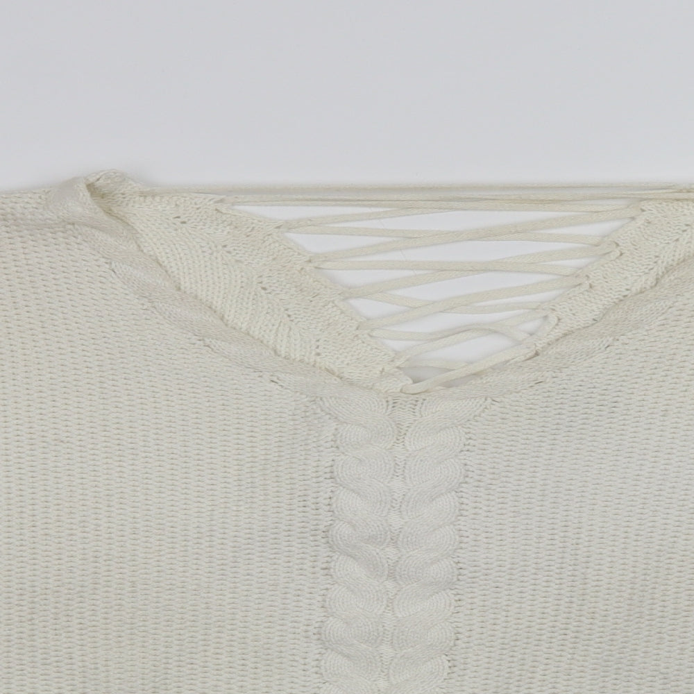 Miss Selfridge Womens White V-Neck   Pullover Jumper Size 16