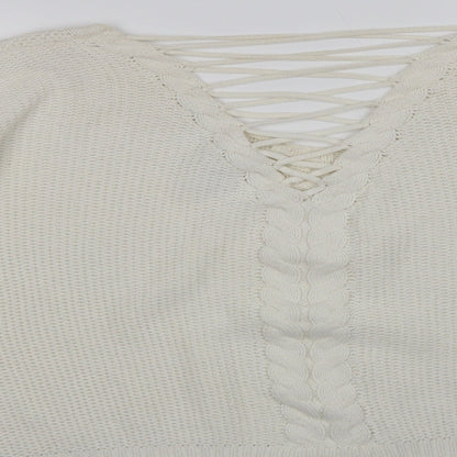 Miss Selfridge Womens White V-Neck   Pullover Jumper Size 16