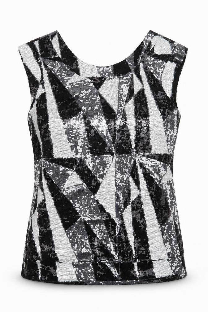 Julien Macdonald Womens Black Geometric Polyamide Basic Blouse Size 14 Round Neck