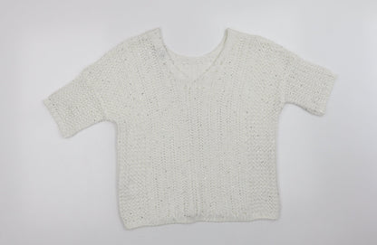 Preloved NEXT Womens White V-Neck  Acrylic Pullover Jumper Size M - Front
