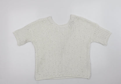 Preloved NEXT Womens White V-Neck  Acrylic Pullover Jumper Size M - Back