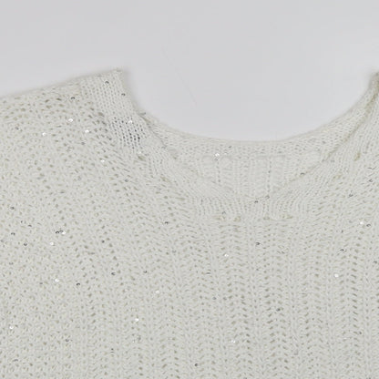 Preloved NEXT Womens White V-Neck  Acrylic Pullover Jumper Size M - Detail