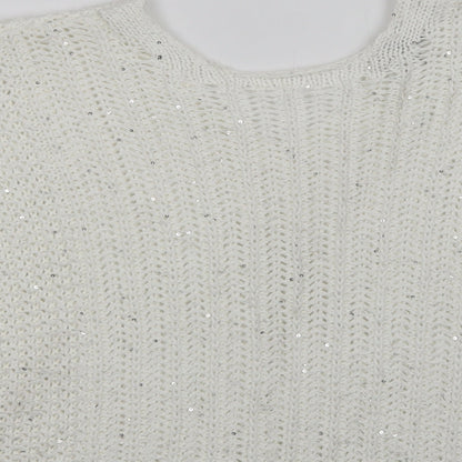 Preloved NEXT Womens White V-Neck  Acrylic Pullover Jumper Size M - Label