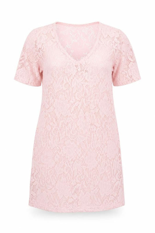 You & Me Womens Pink Floral Polyester T-Shirt Dress  Size S  V-Neck