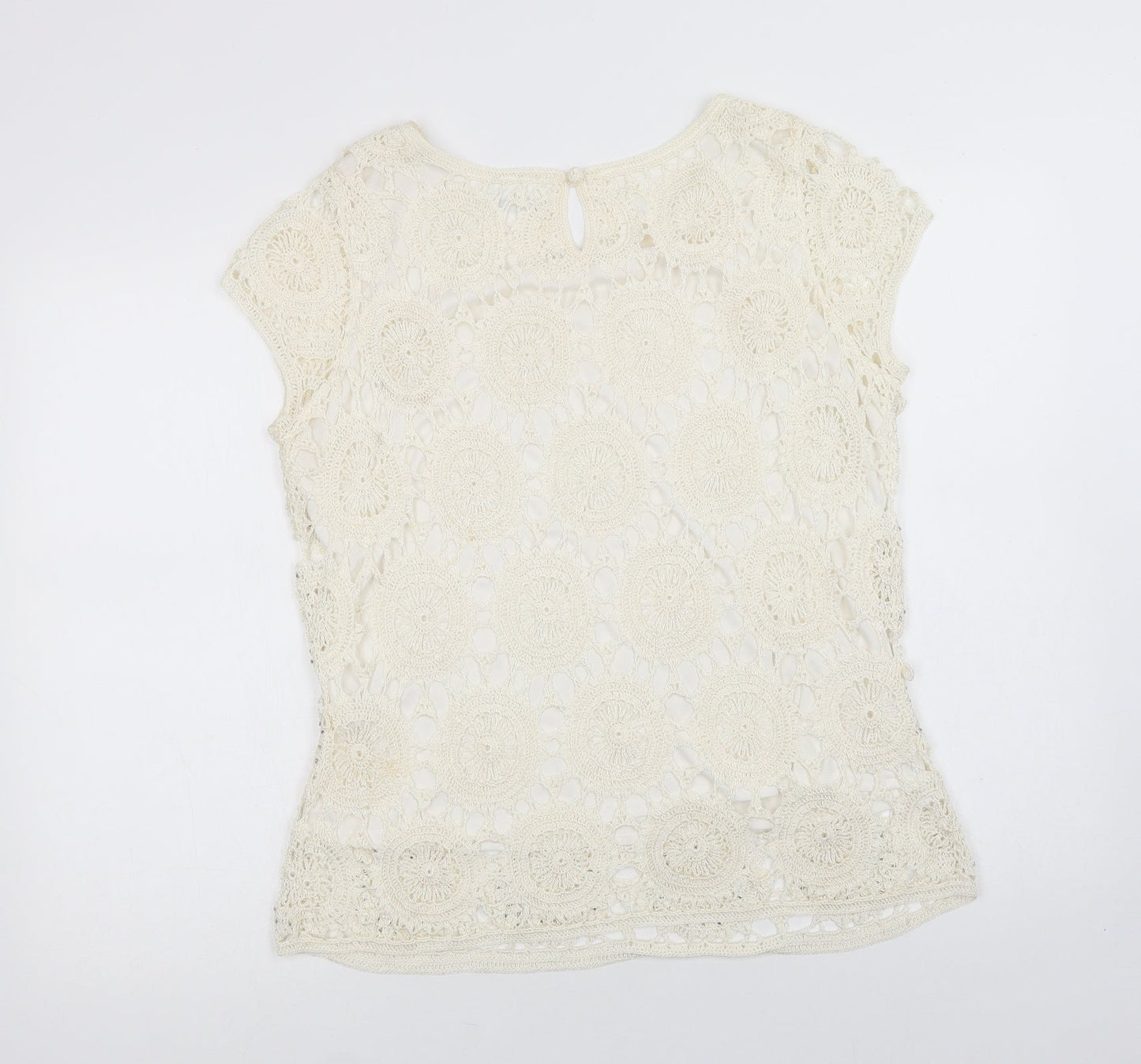 Wallis Womens Ivory  Viscose Basic Blouse Size L Round Neck - Lace Overlay