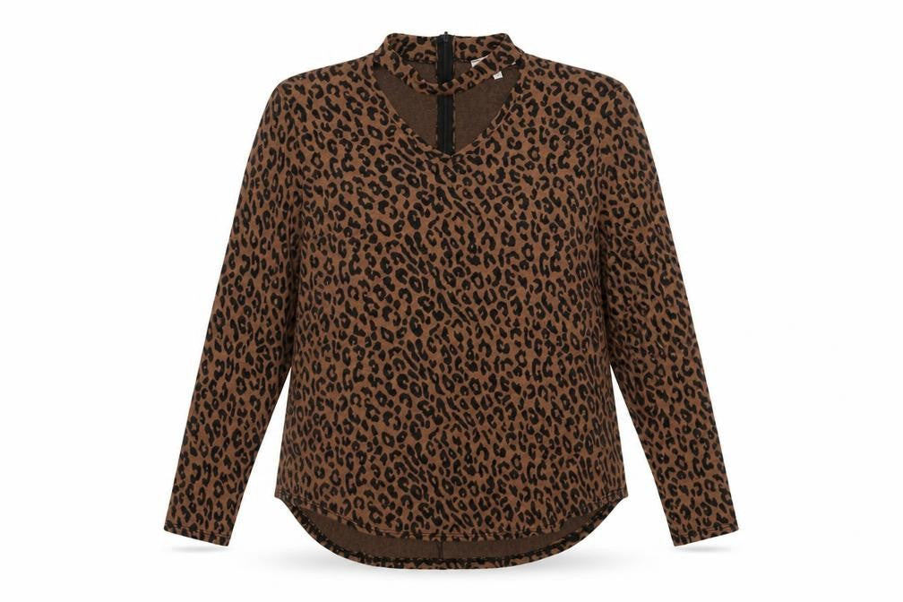 Gerard Womens Brown V-Neck Animal Print Polyester Pullover Jumper Size 14