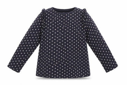 F&F Girls Grey Polka Dot Cotton Basic Blouse Size 5-6 Years Crew Neck