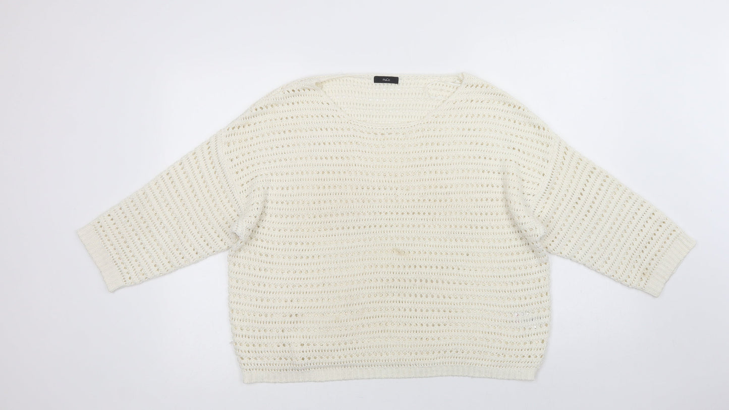 M & Co Womens Ivory Crew Neck  Acrylic Pullover Jumper Size 16
