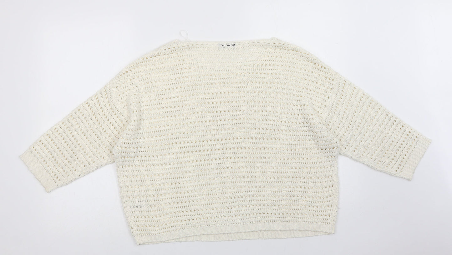 M & Co Womens Ivory Crew Neck  Acrylic Pullover Jumper Size 16
