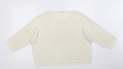 M&Co Womens Ivory Crew Neck  Acrylic Pullover Jumper Size 16