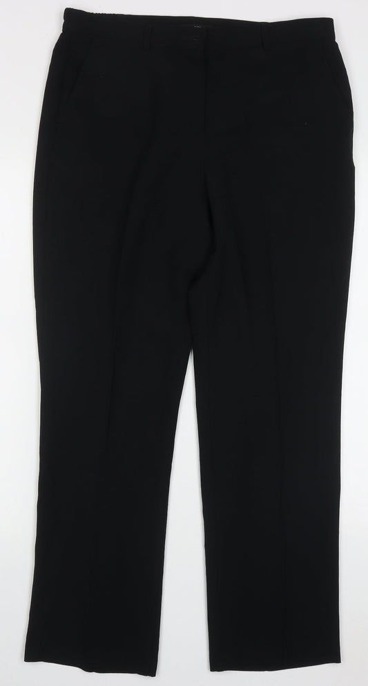 Marks and Spencer Womens Black  Polyester Trousers  Size 14 L29 in Regular Button