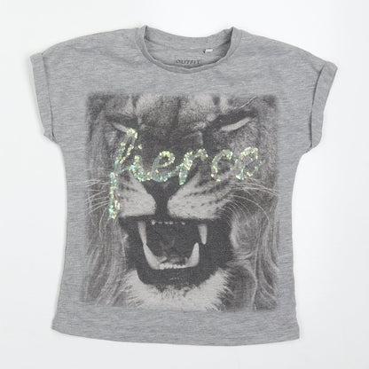 Outfit Girls Grey  Polyester Basic T-Shirt Size 5 Years Crew Neck Pullover - Fierce