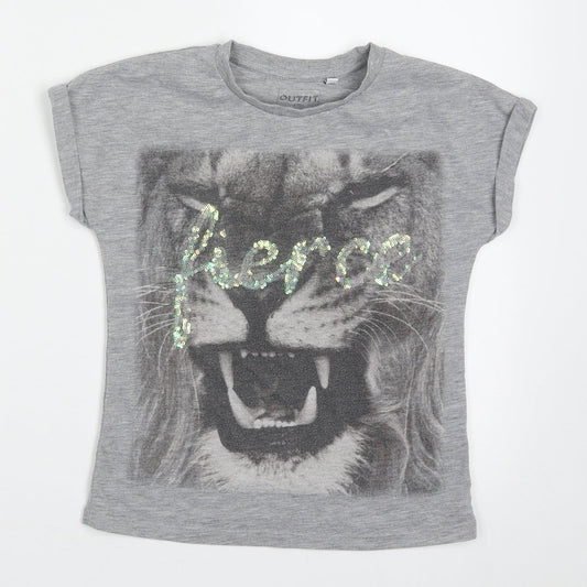 Outfit Girls Grey  Polyester Basic T-Shirt Size 5 Years Crew Neck Pullover - Fierce
