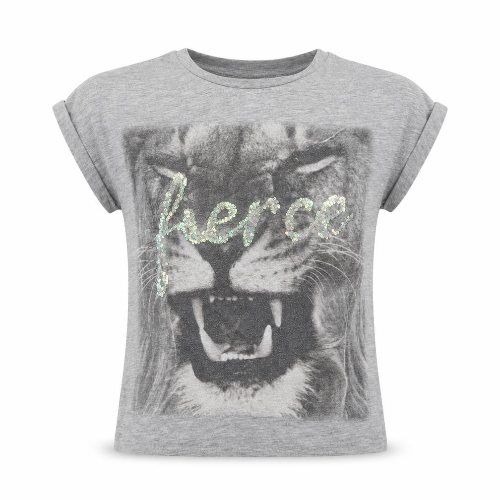 Outfit Girls Grey  Polyester Basic T-Shirt Size 5 Years Crew Neck Pullover - Fierce