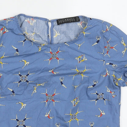 Preloved Sugarhill Womens Blue Geometric Cotton Basic T-Shirt Size 8 Crew Neck - Detail