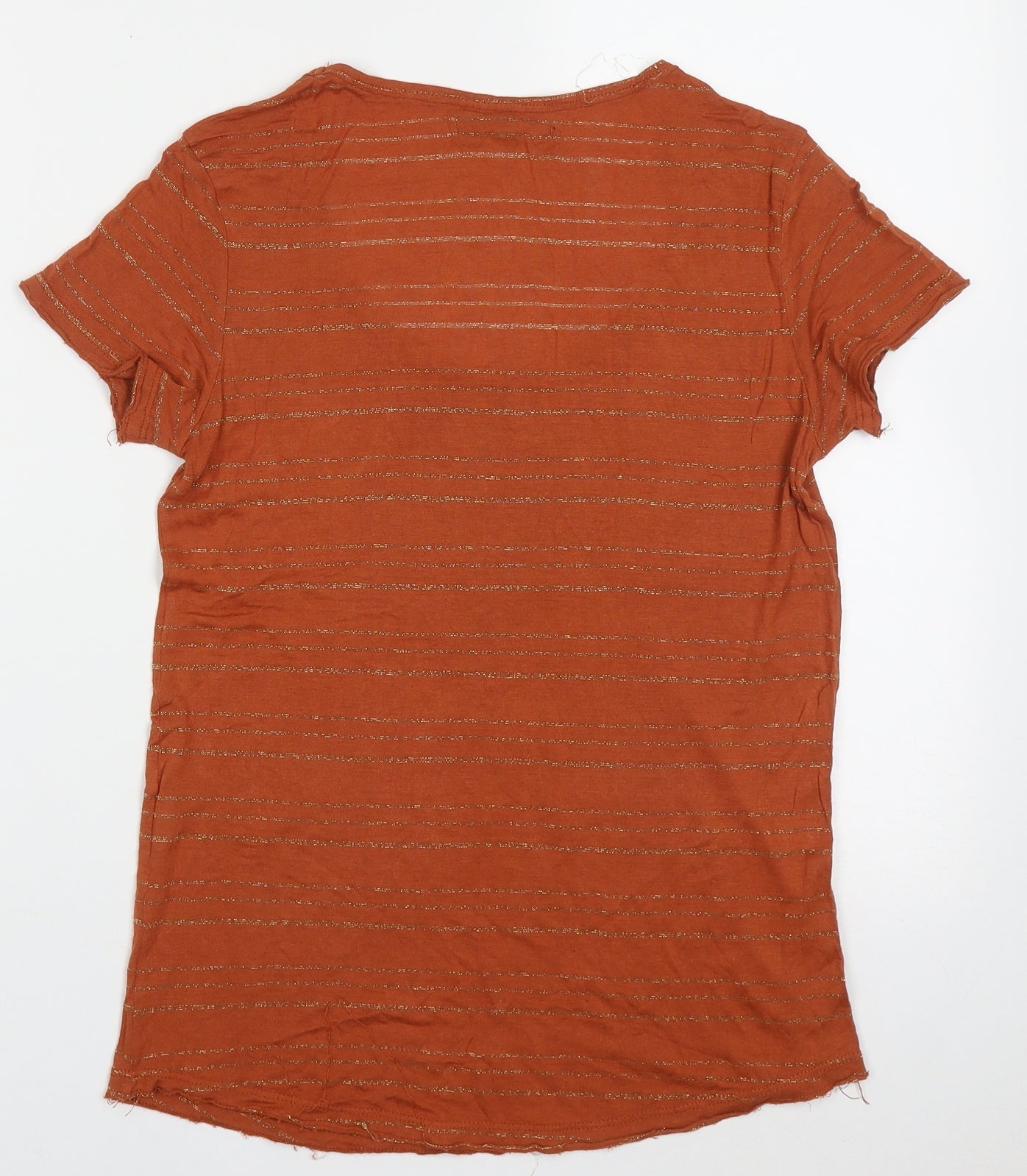 River Island Womens Orange Striped Viscose Basic T-Shirt Size 10 Crew Neck