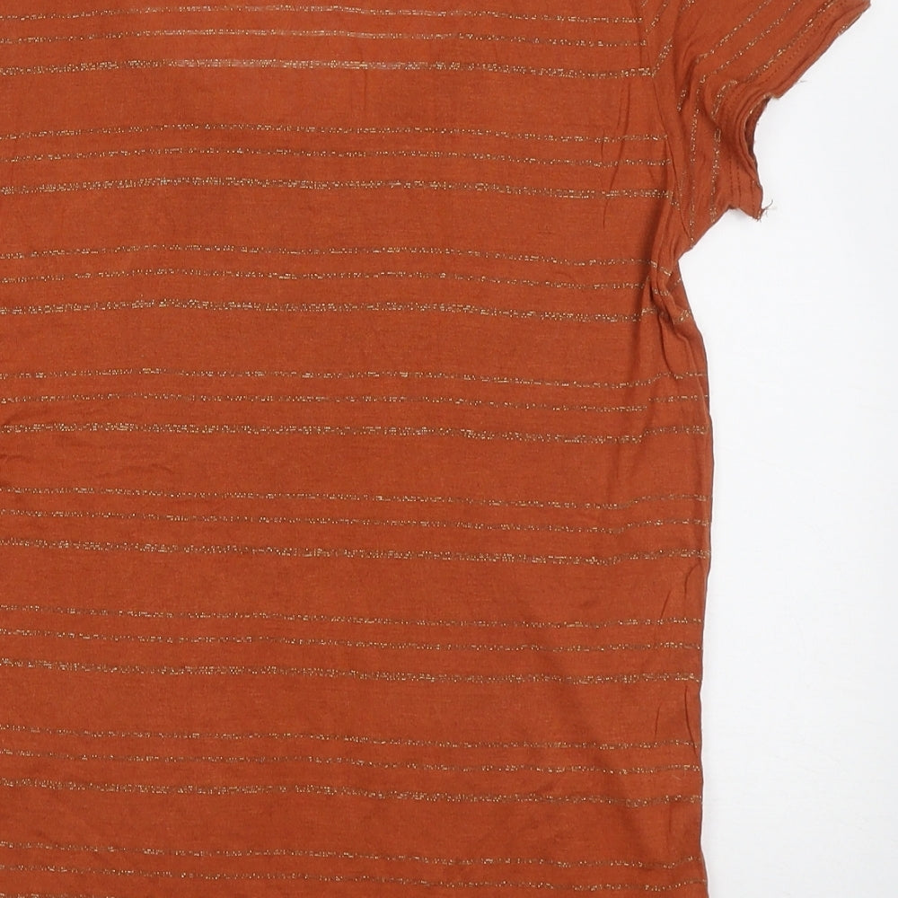 River Island Womens Orange Striped Viscose Basic T-Shirt Size 10 Crew Neck