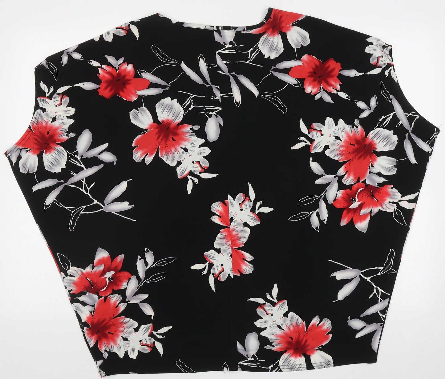 Styled By Womens Black Floral Polyacrylate Fibre Basic T-Shirt Size L Crew Neck