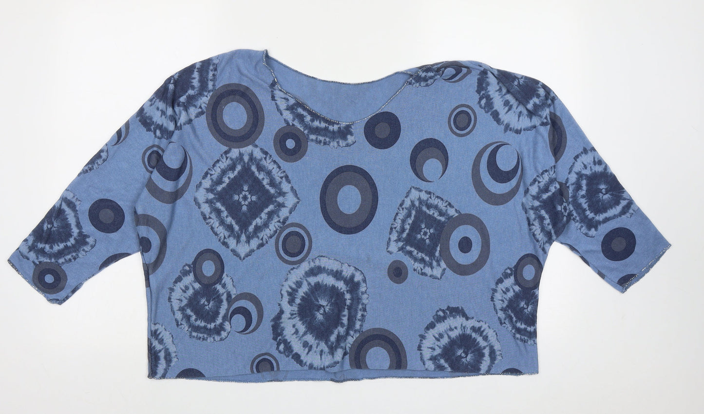 Preworn Womens Blue Boat Neck Geometric Viscose Pullover Jumper Size L