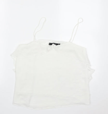 Preloved Mango Womens White  Polyester Basic Tank Size M V-Neck - Front