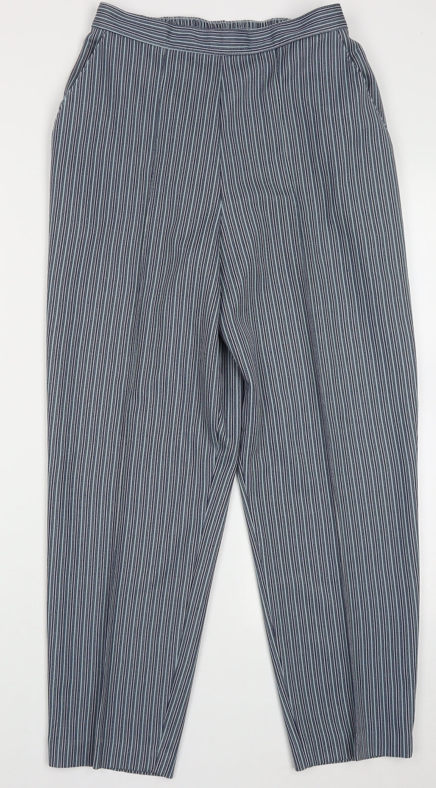 Marks and Spencer Womens Blue Striped Polyester Trousers  Size 14 L28 in Regular