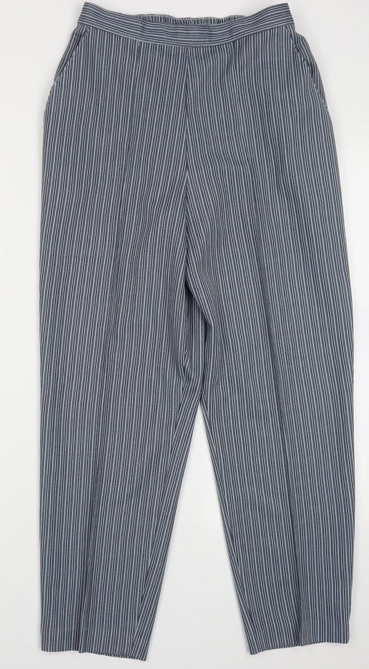 Marks and Spencer Womens Blue Striped Polyester Trousers  Size 14 L28 in Regular