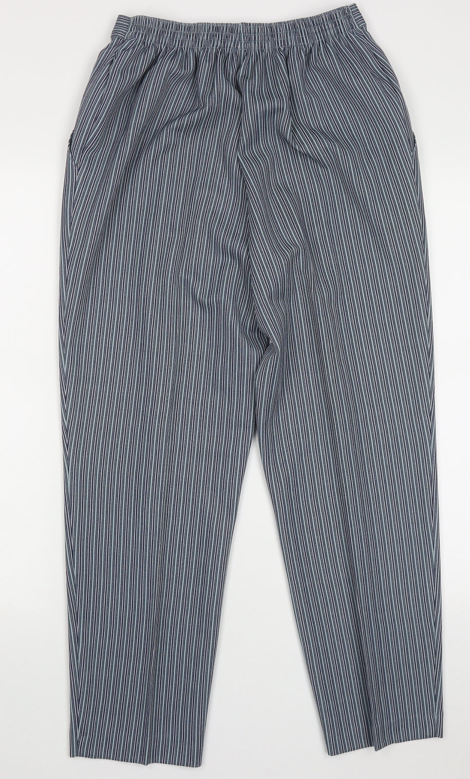 Marks and Spencer Womens Blue Striped Polyester Trousers  Size 14 L28 in Regular