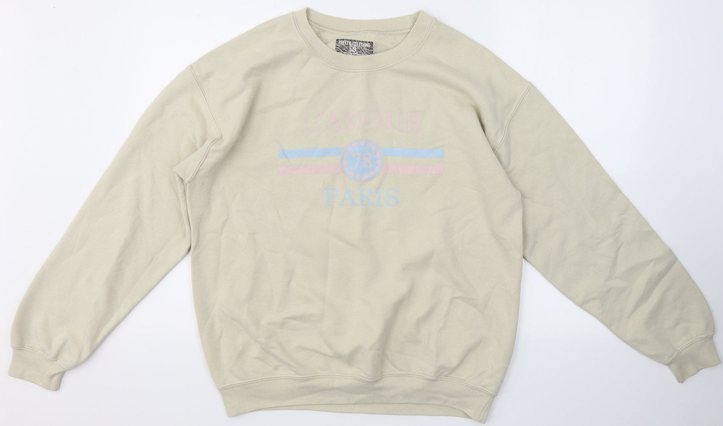 PRETTYLITTLETHING Womens Beige Round Neck  Cotton Pullover Jumper Size S   - L`amour Paris
