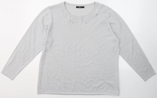 BHS Womens Grey  Acrylic Basic Blouse Size L Round Neck - Beaded detail