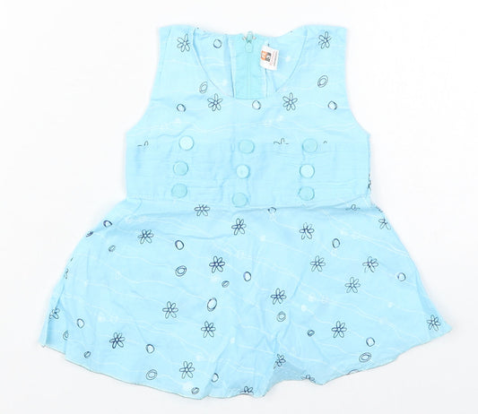 Riyamoni Girls Blue Geometric Cotton Basic Tank Size 3 Years Round Neck Zip - Flowers
